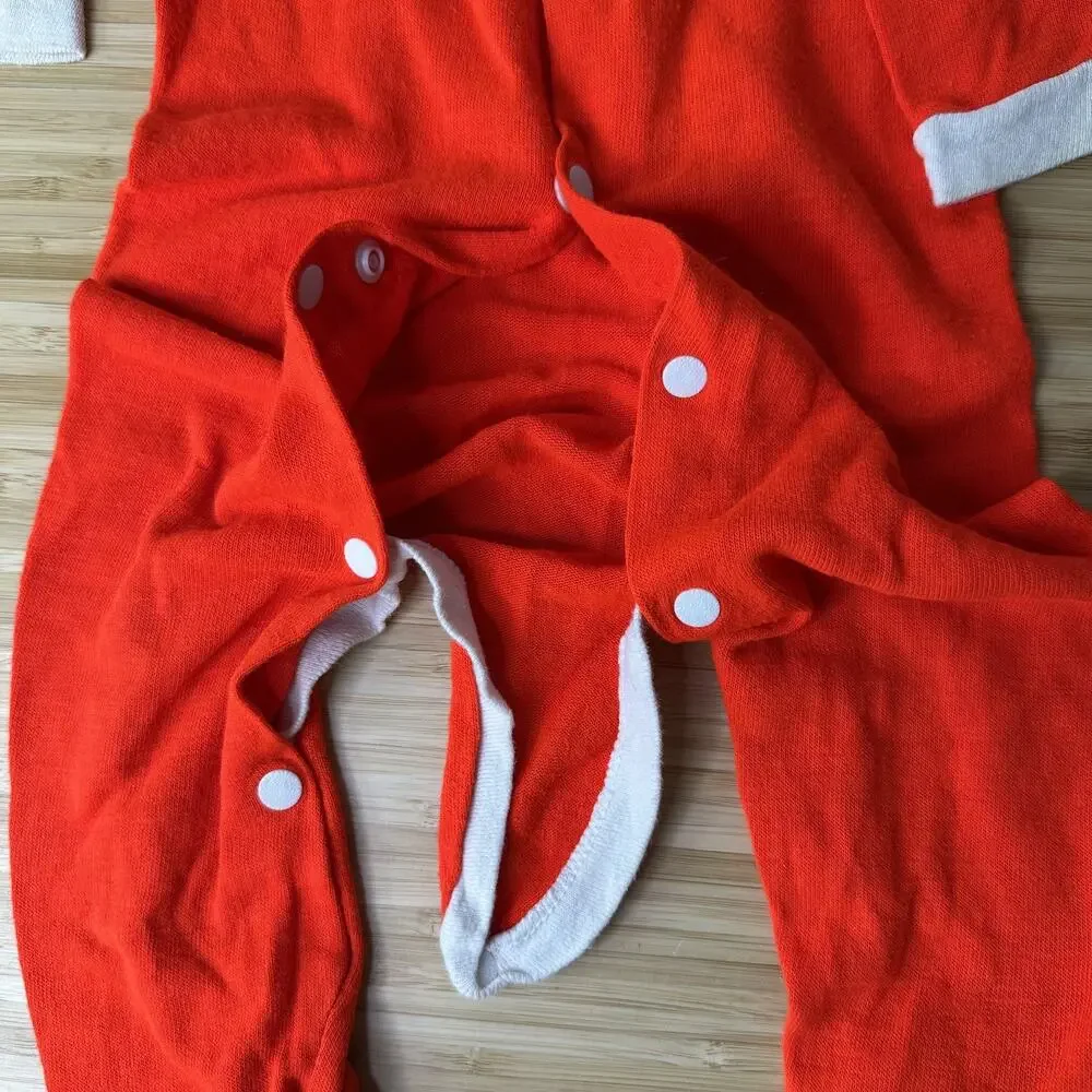 Vintage Baby Santa Claus Costume Red Footed Pajamas With Hat Holiday Outfit Snap